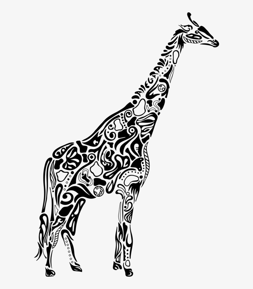 Girraffe Drawing Design - Giraffe With Patterns Drawing, transparent png download