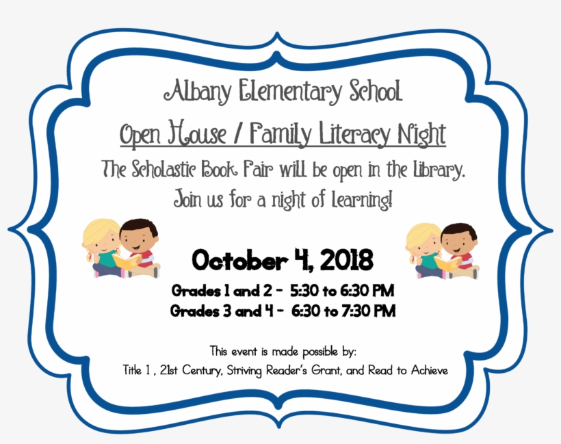 Aes Open House And Family Literacy Night Will Be Thursday, - Albany Elementary School, transparent png download