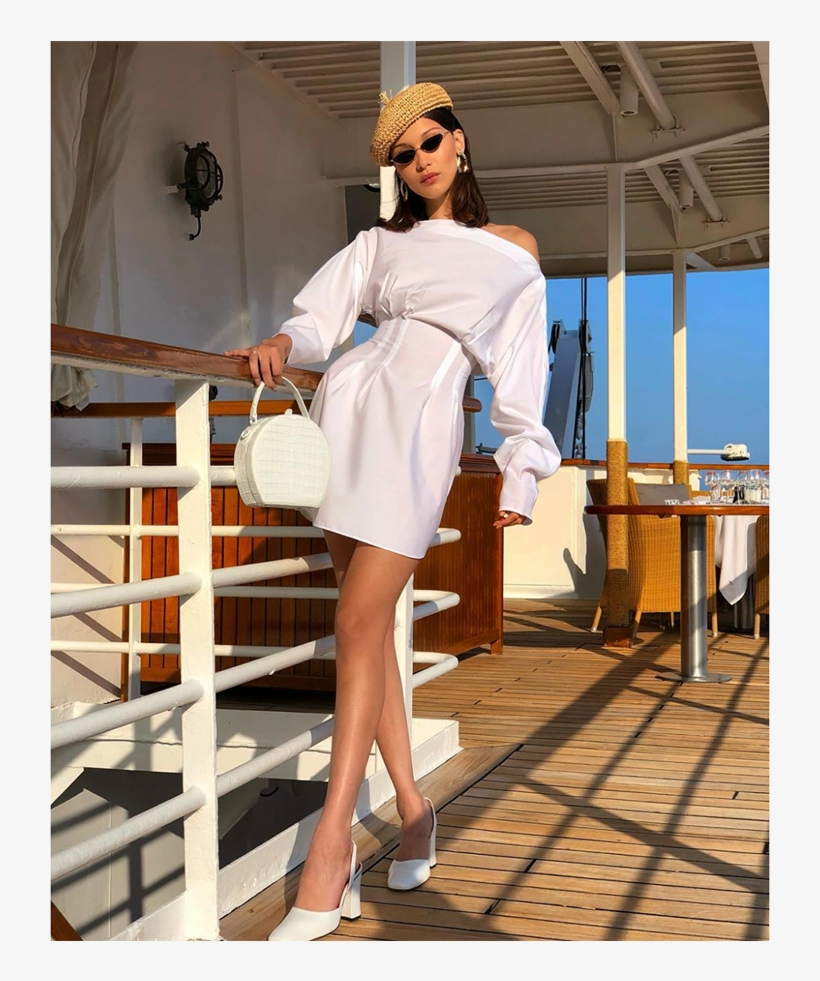 As Tag Heuer's New Face, Bella Hadid Was In Monte-carlo - Bella Hadid White Dress Yacht, transparent png download