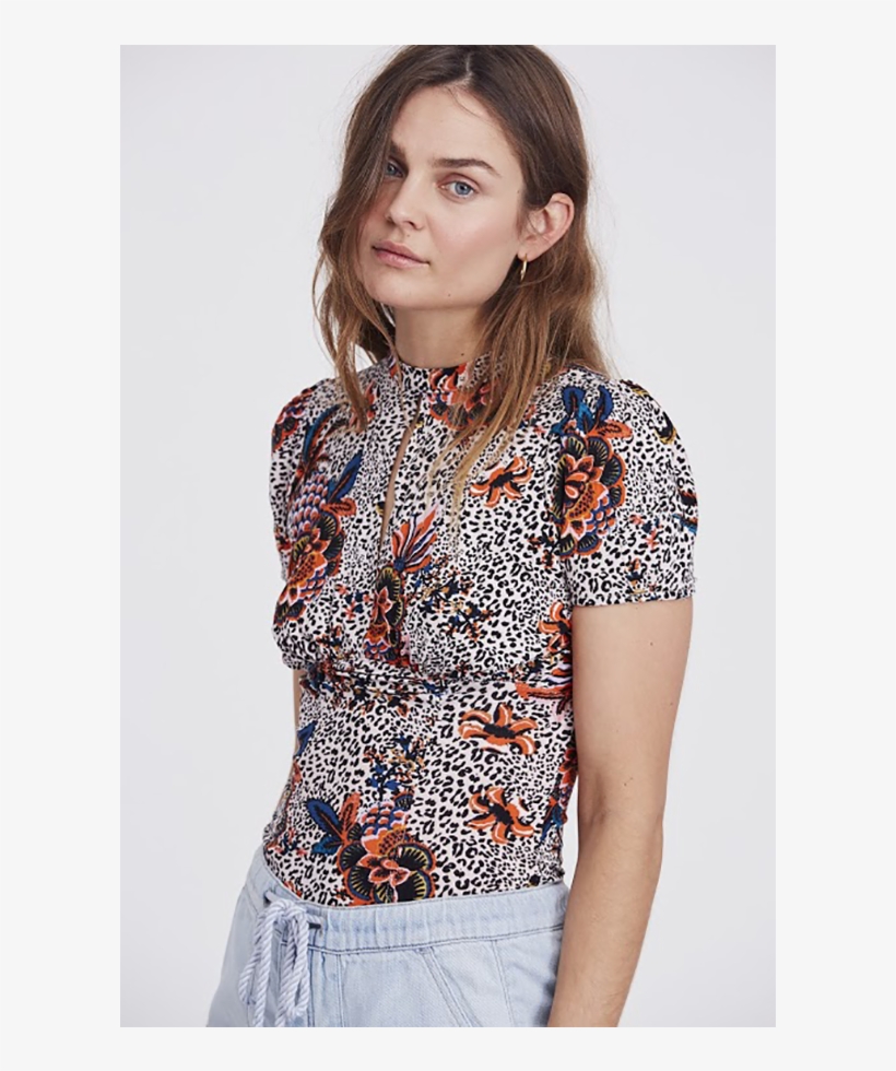 Free People Hear Me Roar Animal Print Top Neutral Combo - Blouse, transparent png download