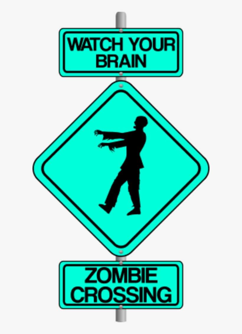 Zombie Crossing The Street Comic Traffic Sign - Zombie Brain Clip Art, transparent png download
