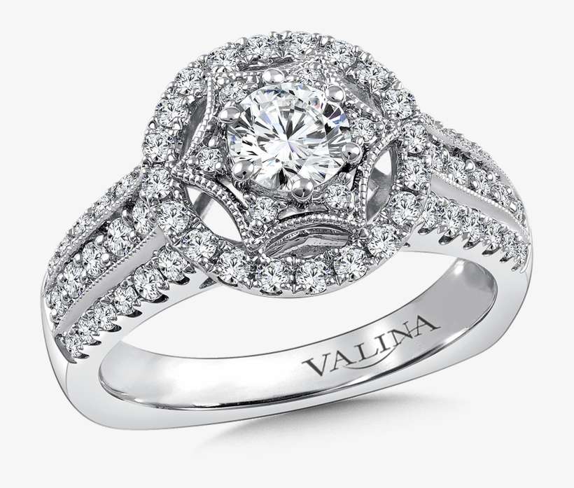 Valina Halo Engagement Ring Mounting In 14k White Gold - Valina Engagement Ring Mounting | Size: 6.50, transparent png download