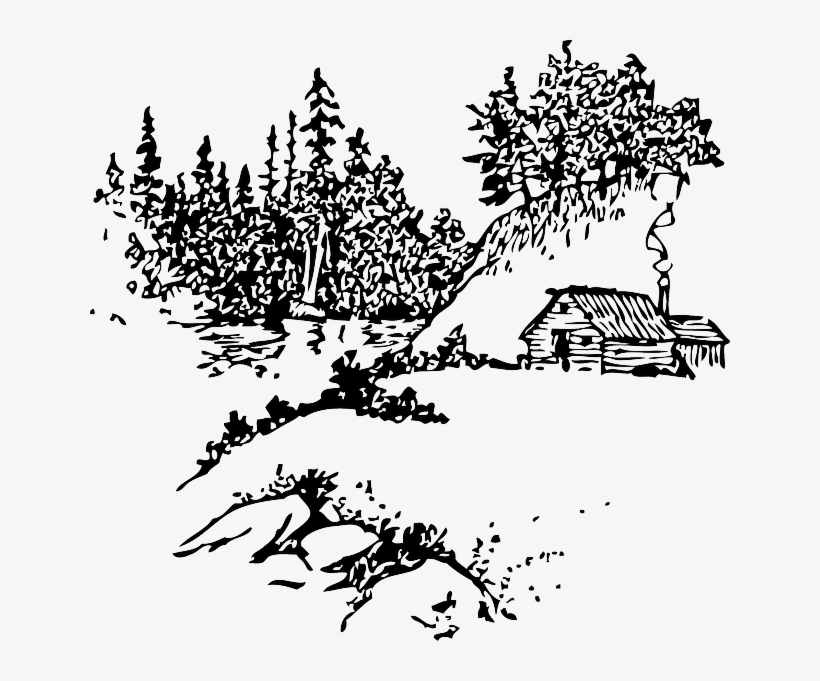 Black, Outline, White, Free, Log, Cabin, Along, Stream - Chuyen Doi Xua Cua Truong Vinh Ky, transparent png download