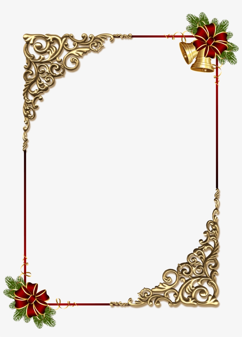 Christmas Gold Png Photo Frame With Red Bow - Nice Borders, transparent png download