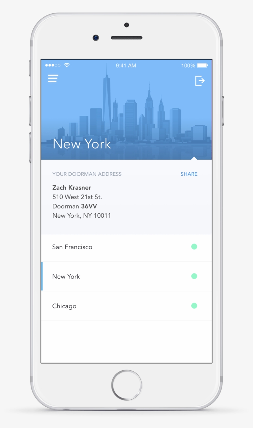 Doorman New York City Address App Screen - New York City App, transparent png download