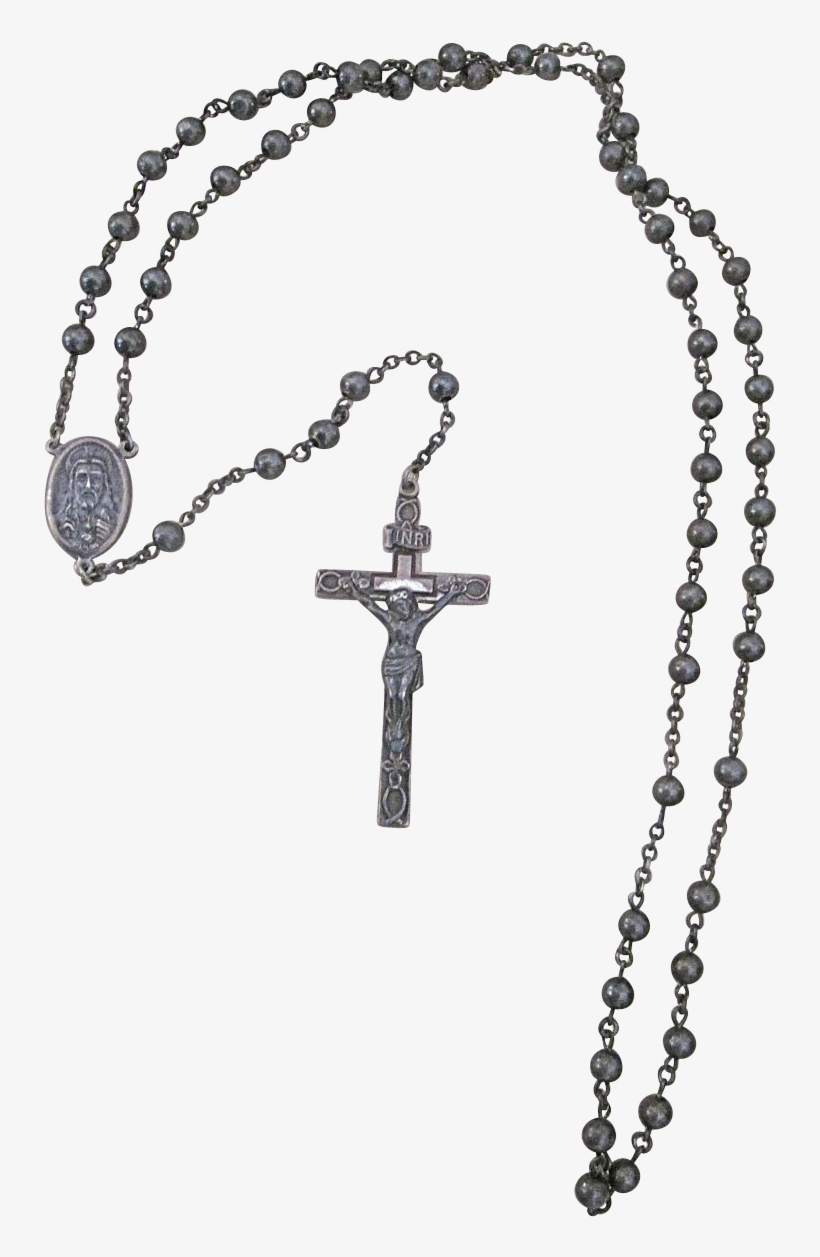 Vintage All Sterling Silver Rosary Crucifix Beads Medals - Prayer Beads, transparent png download