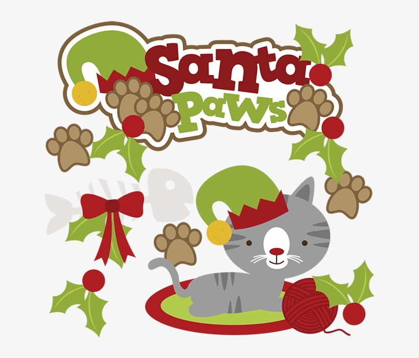 Santa Paws Svg Cat Clipart Cat Svg Cute Cat Clip Art - Christmas Cat Free Vector, transparent png download