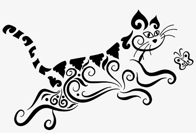 Cat Floral Ornament Animal Drawing - Vector Graphics, transparent png download