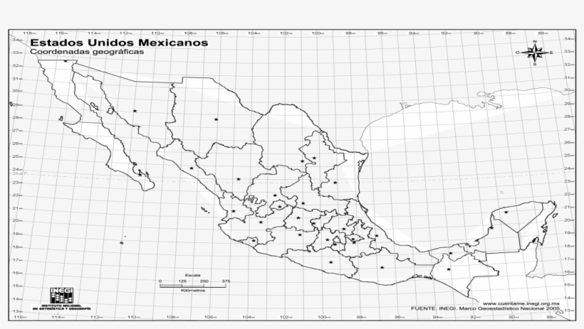 Mapa De La Repblica Mexicana - Mapa De La Republica Mexicana Con Coordenadas Geograficas, transparent png download