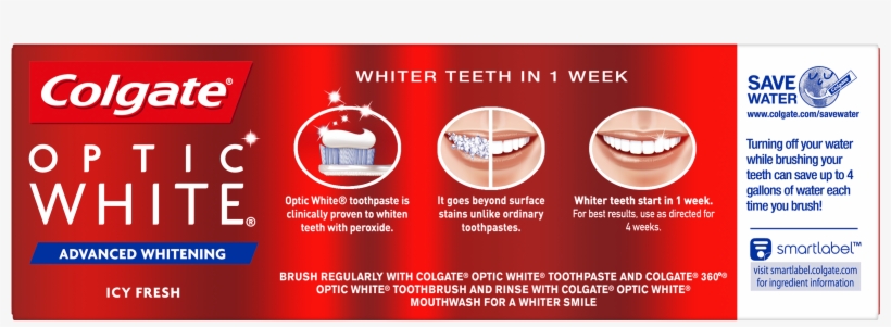 Colgate Optic White Whitening Toothpaste, Icy Fresh - Colgate Optic White, transparent png download