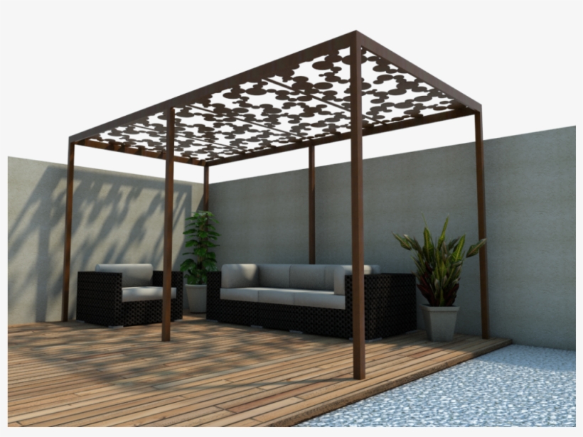 Pergola Efecto Óxido, Con Malla Metálica Pool Landscaping, - Pergolas Modernas De Hierro, transparent png download