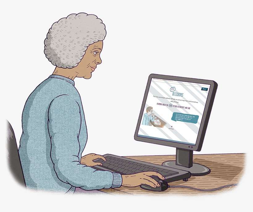 An Old Woman Is Sitting In Front Of A Computer Screen, - Communication, transparent png download