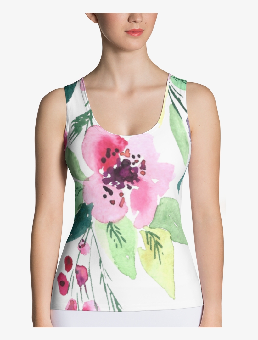 Watercolor Floral Sublimation Cut & Sew Tank - Top, transparent png download