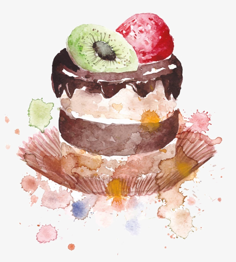 Clipart Black And White Stock Birthday Cake Macaron - Cake Watercolour Paint Vector, transparent png download