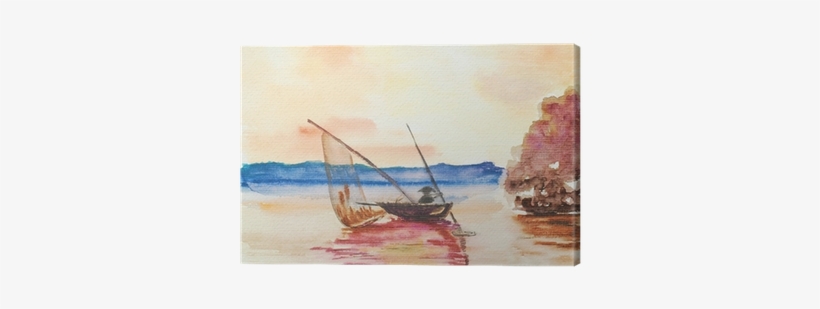 Sailor On The Boat, Watercolor Painting Canvas Print - Watercolor Painting, transparent png download