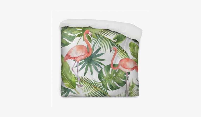 Watercolor Seamless Pattern Of Flamingo And Palm Trees - Flamingo Lraf Background, transparent png download
