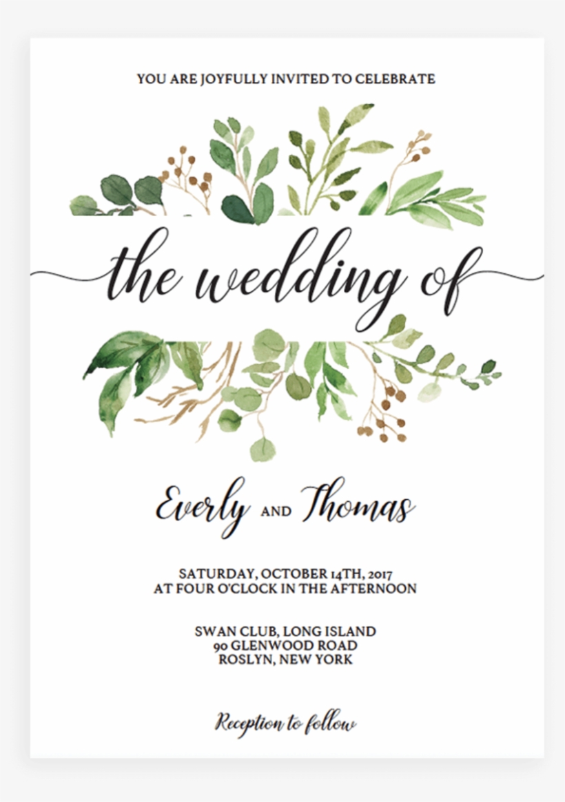 Invite Your Wedding Guests In Style With This Green - Leaves Frame, transparent png download