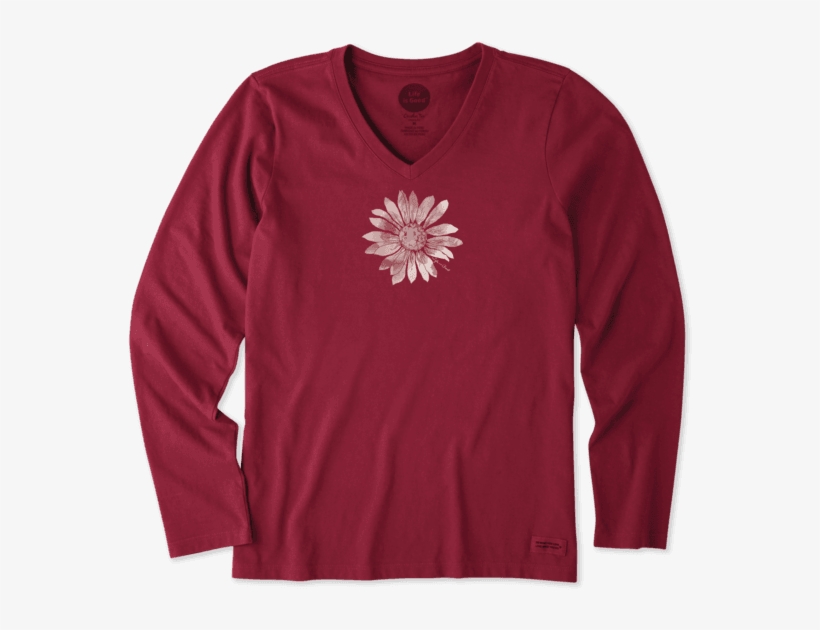 Women's Watercolor Daisy Crusher Vee Long Sleeve - Life Is Good, transparent png download
