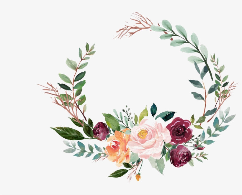 Free Spring Green Watercolor Wreath With Roses Download - Watercolor Wreath Green Png, transparent png download