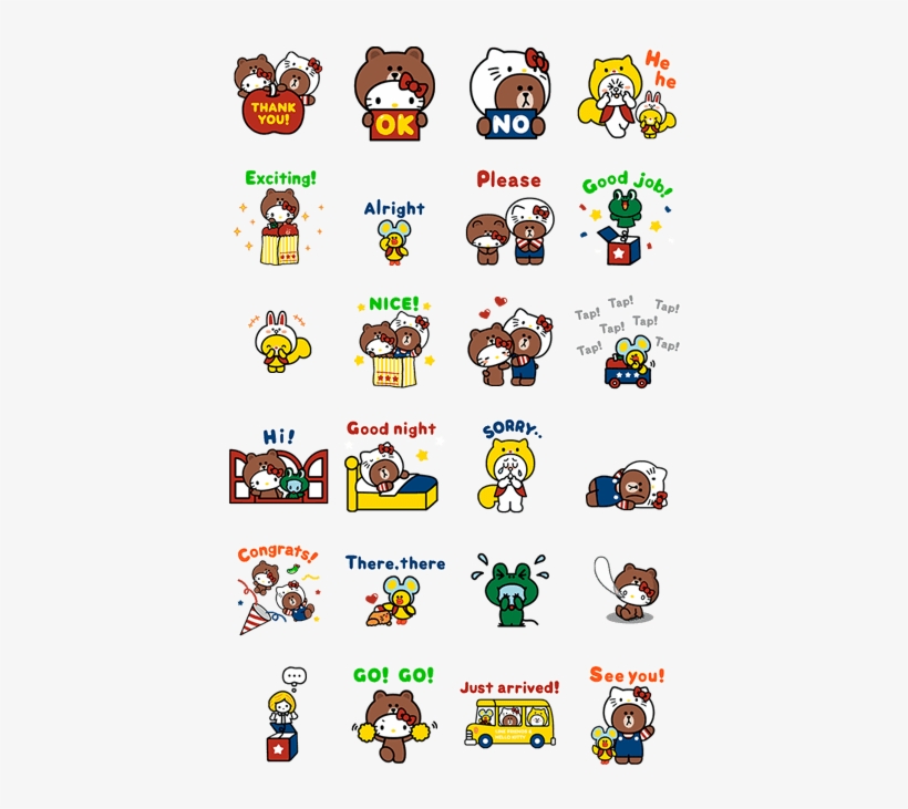 Line Friends & Hello Kitty - Line Friends&hello Kitty 貼圖, transparent png download