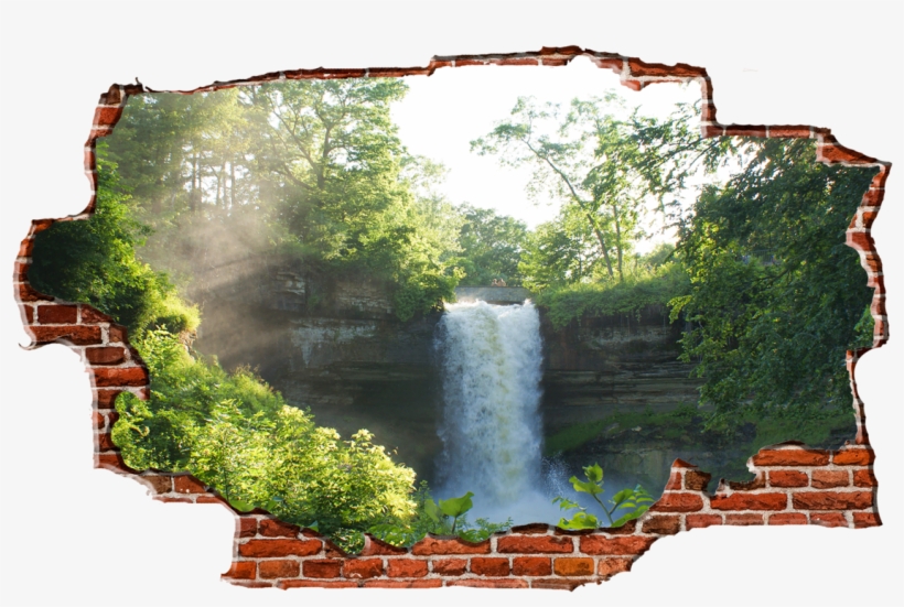 Zapwalls Decals Water Fall In Forest Breaking Wall - Chicago Walls Water Fall In Forest Breaking Wall Nature, transparent png download