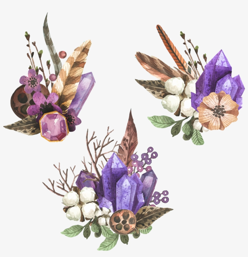 Watercolor Painting Gemstone Spotify - Watercolor Flowers And Crystals, transparent png download