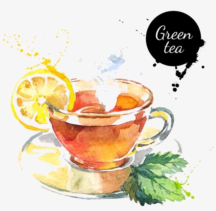 Svg Transparent Stock Green Tea Painting Lemon Transprent - Tea Watercolor, transparent png download