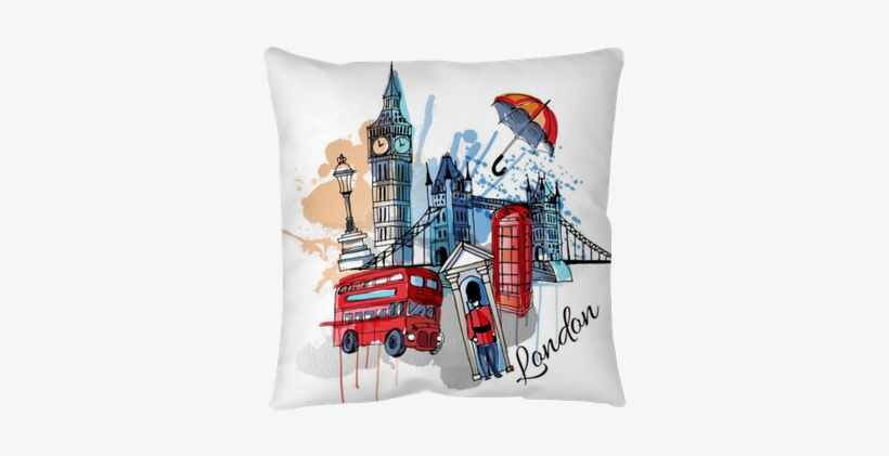 Watercolor Vector London Background Floor Pillow • - London Artistic, transparent png download