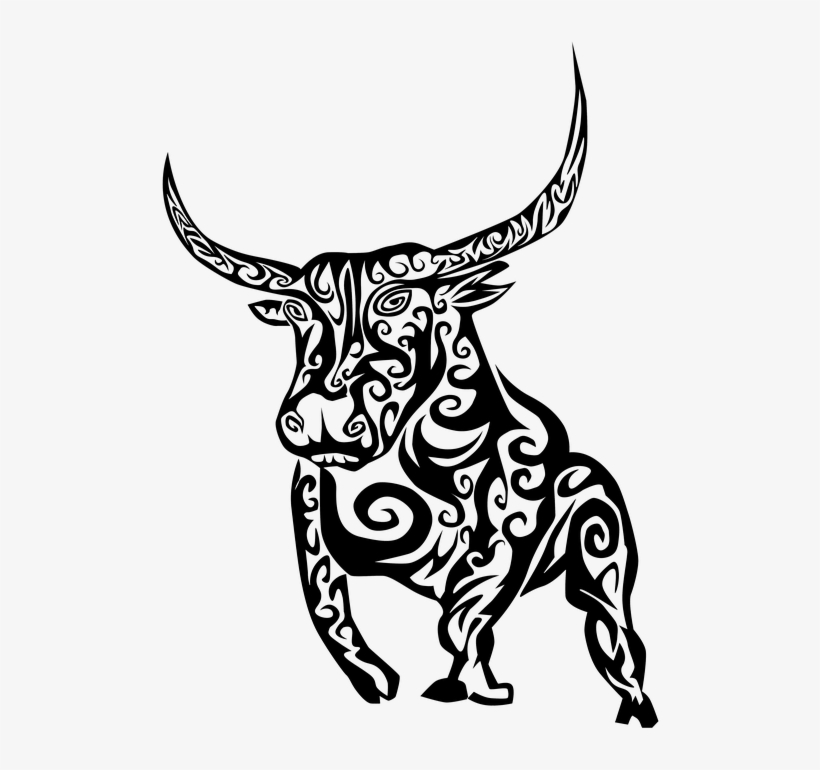 Bull, Tribal, Tribal Bull, Black, Outline, Silhouette - Tribal Tshirt Logo Design, transparent png download