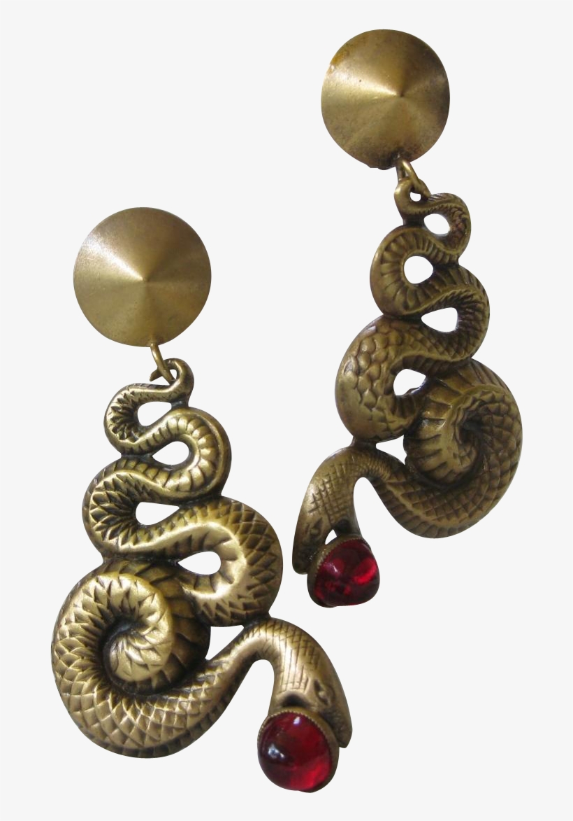 Joseff Of Hollywood Long Brass Snake Earrings Red Stones - Joseff Of Hollywood, transparent png download