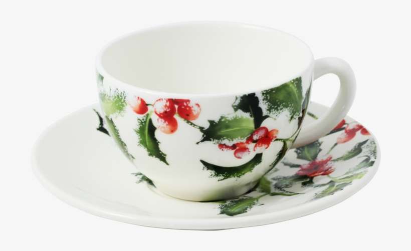 2 Tea Cups And Saucers - Gien Holly Coffee/tea Cups And Saucers, Set Of 2, transparent png download