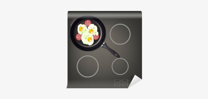 Pan Scrambled Eggs Sausage On Black Hob Wall Mural - Fried Egg, transparent png download