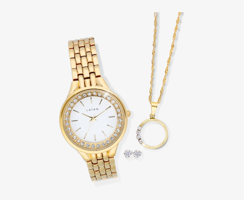 Latan Ladies Gold Watch With Circle Cubic Zirconia - Watch, transparent png download