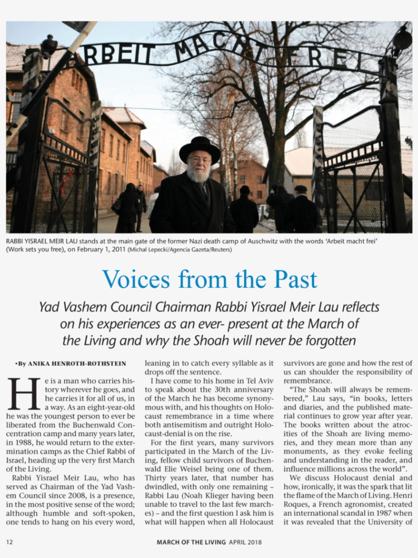 Rabbi Yisrael Meir Lau Stands At The Main Gate Of The - Arbeit Macht Frei, transparent png download