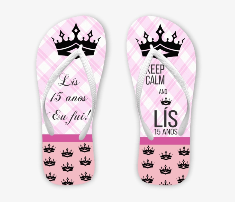 Chinelo 15 Anos Quadriculado Rosa Com Coroas - Flip-flops, transparent png download