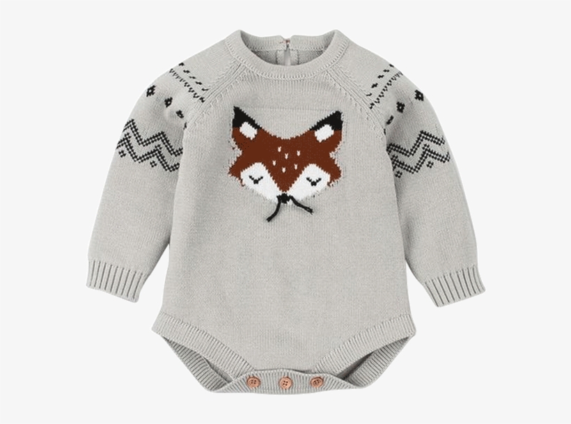 Fox Knitted Long Sleeve Bodysuit - Romper Suit, transparent png download