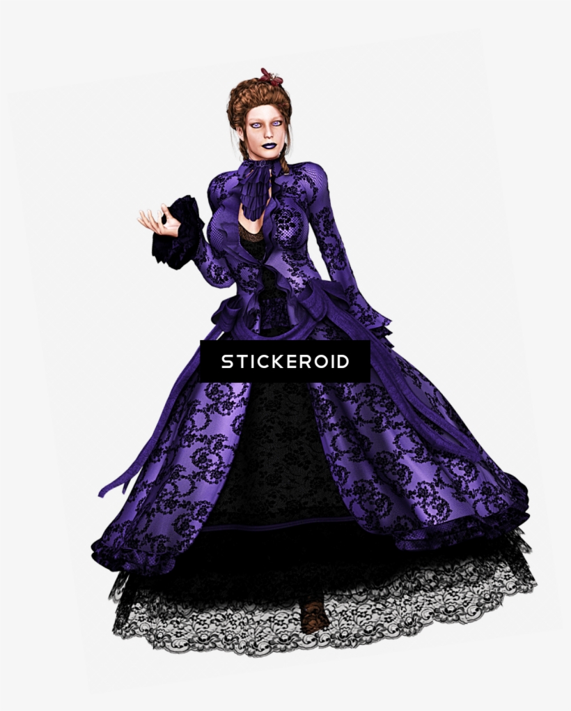 Woman In Long Purple Lace Dress - Halloween Costume, transparent png download