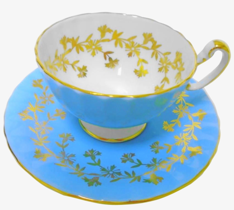 Aynsley Sky Blue & Gold Wreath Tea Cup And Saucer Found - Saucer, transparent png download