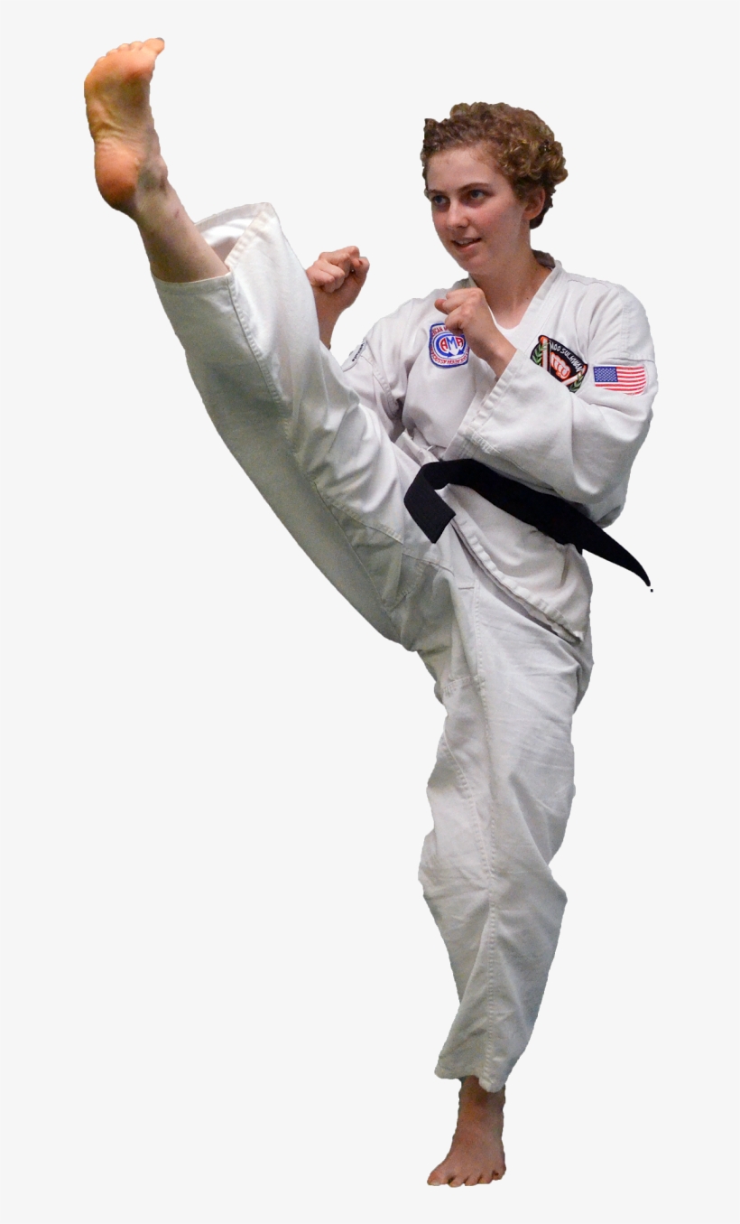A Black Belt Teenage Girl Performing A Front Kick - Taekwondo, transparent png download