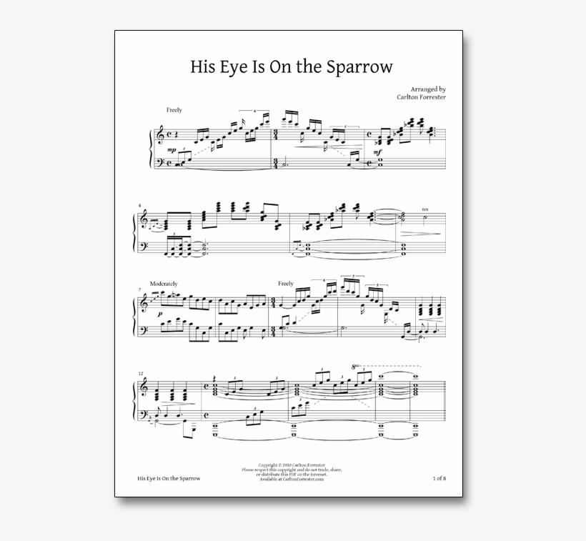 His Eye Is On The Sparrow - Sheet Music, transparent png download