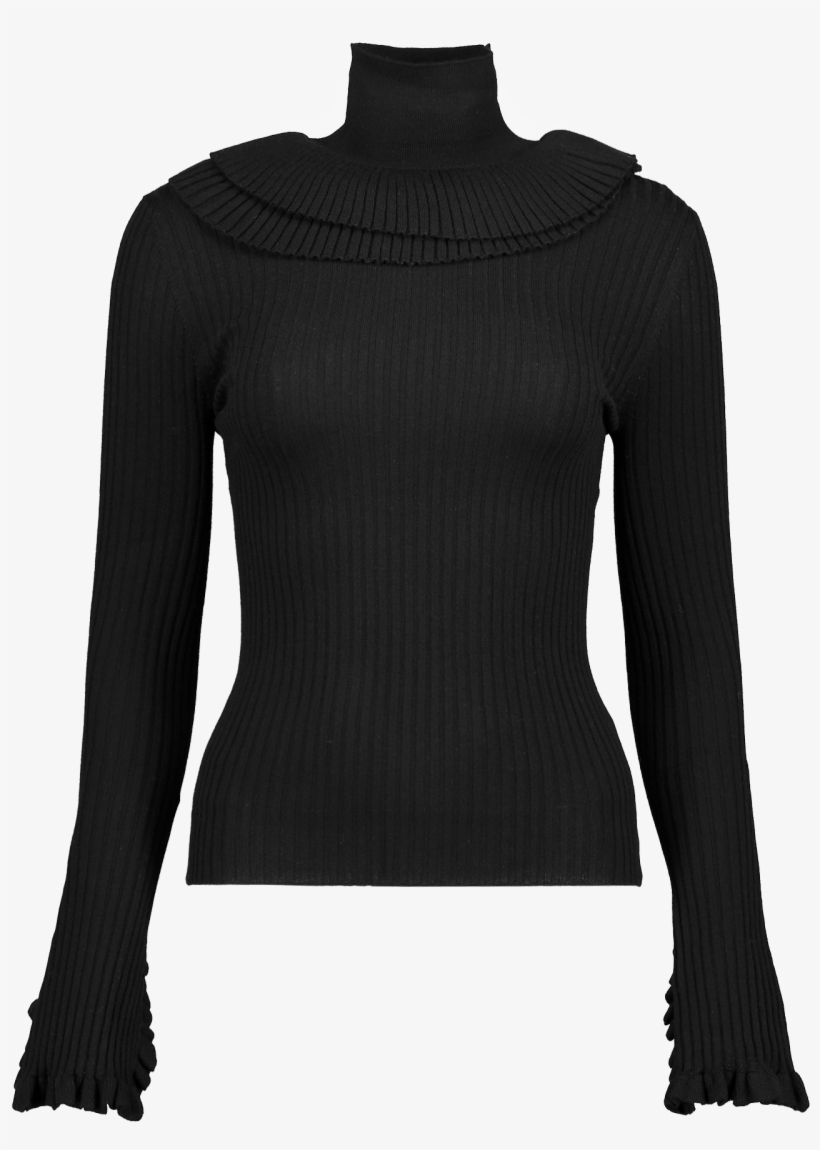 Ruffle Turtleneck Sweater In Black - Sweater PNG Image | Transparent ...