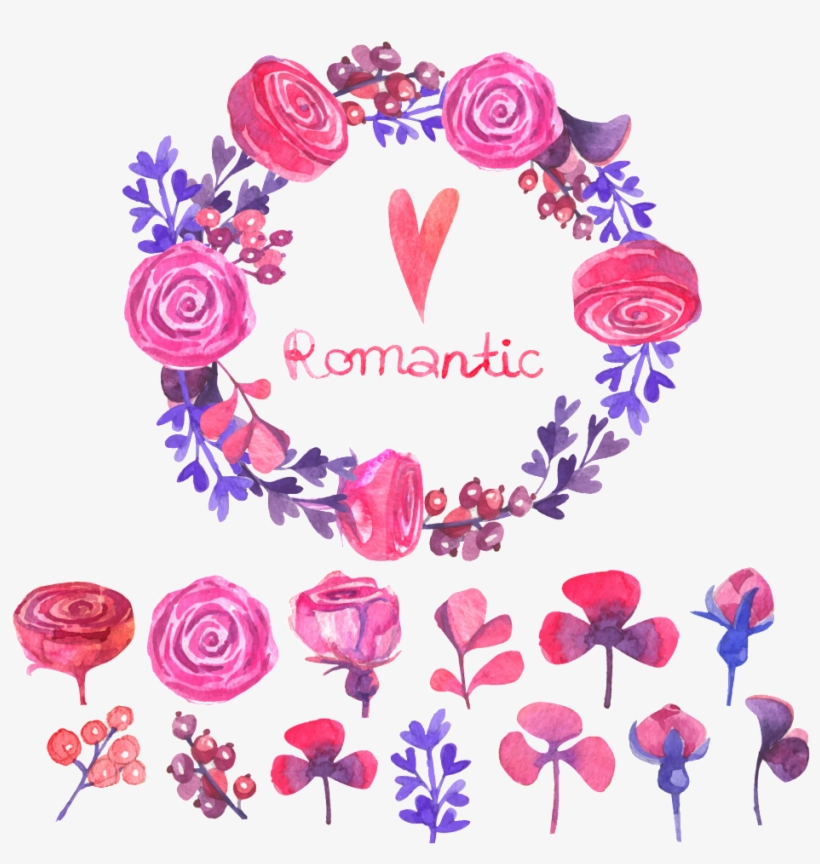 Romantic Rose Hand Drawn Wreath Decorative Element - Flower, transparent png download