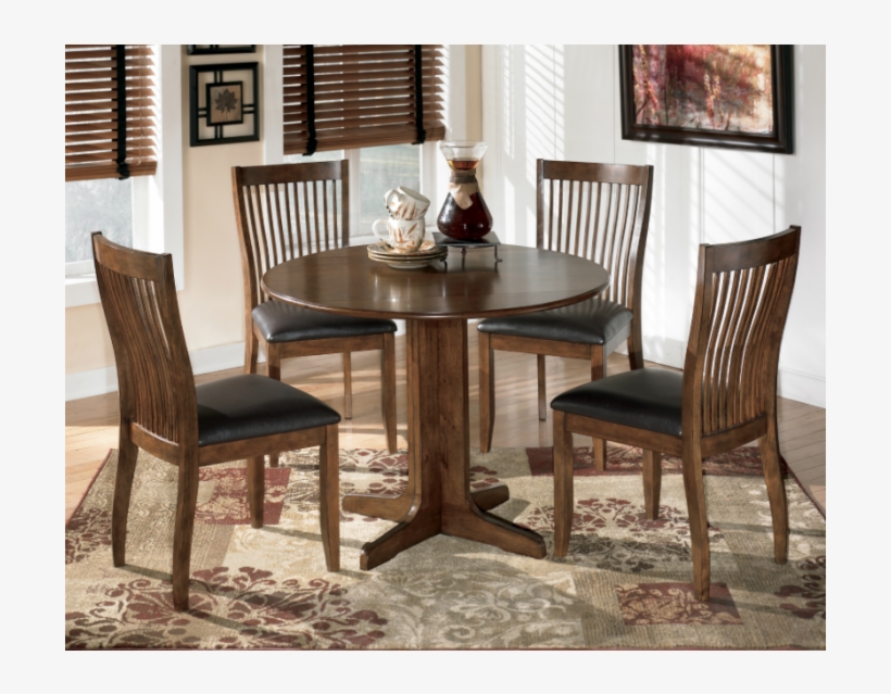 Stuman Round Drop Leaf Table & 4 Uph Side Chairs - Stuman Round Drop ...