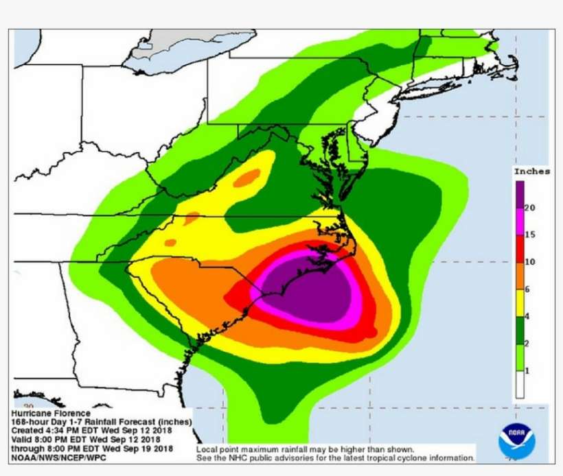 13 Sep - Rainfall Totals Hurricane Florence, transparent png download