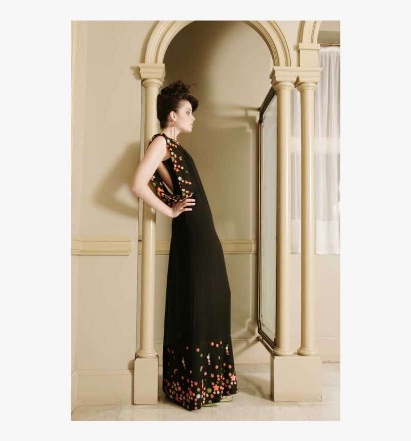 This Long Black Dress With Embroidered Floral Patterns - Photo Shoot, transparent png download
