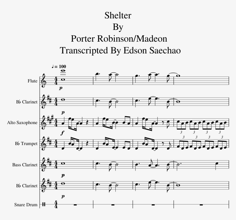Print - Shelter Porter Robinson Flute Sheet Music, transparent png download