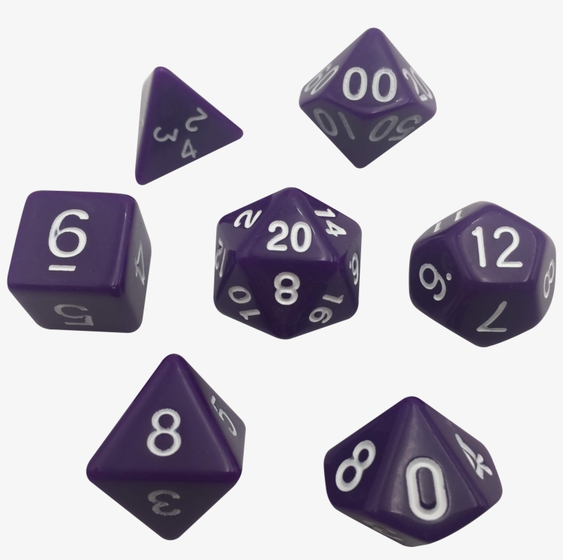 Purple With White Numbers Set Of 7 Polyhedral Rpg Dice - Role-playing Game, transparent png download