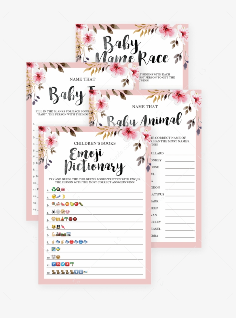 Pink Flowers Baby Shower Game Package By Littlesizzle - Baby Shower, transparent png download