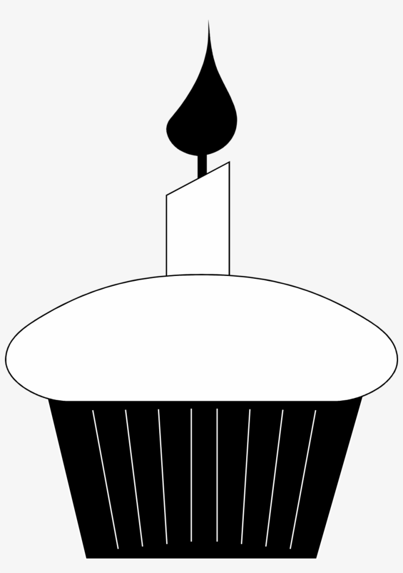 Cupcake Black And White Birthday Cupcake Clip Art Black - Birthday Candle Clipart Black And White, transparent png download