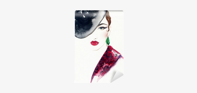Woman Portrait With Hat - Fashion Watercolor, transparent png download